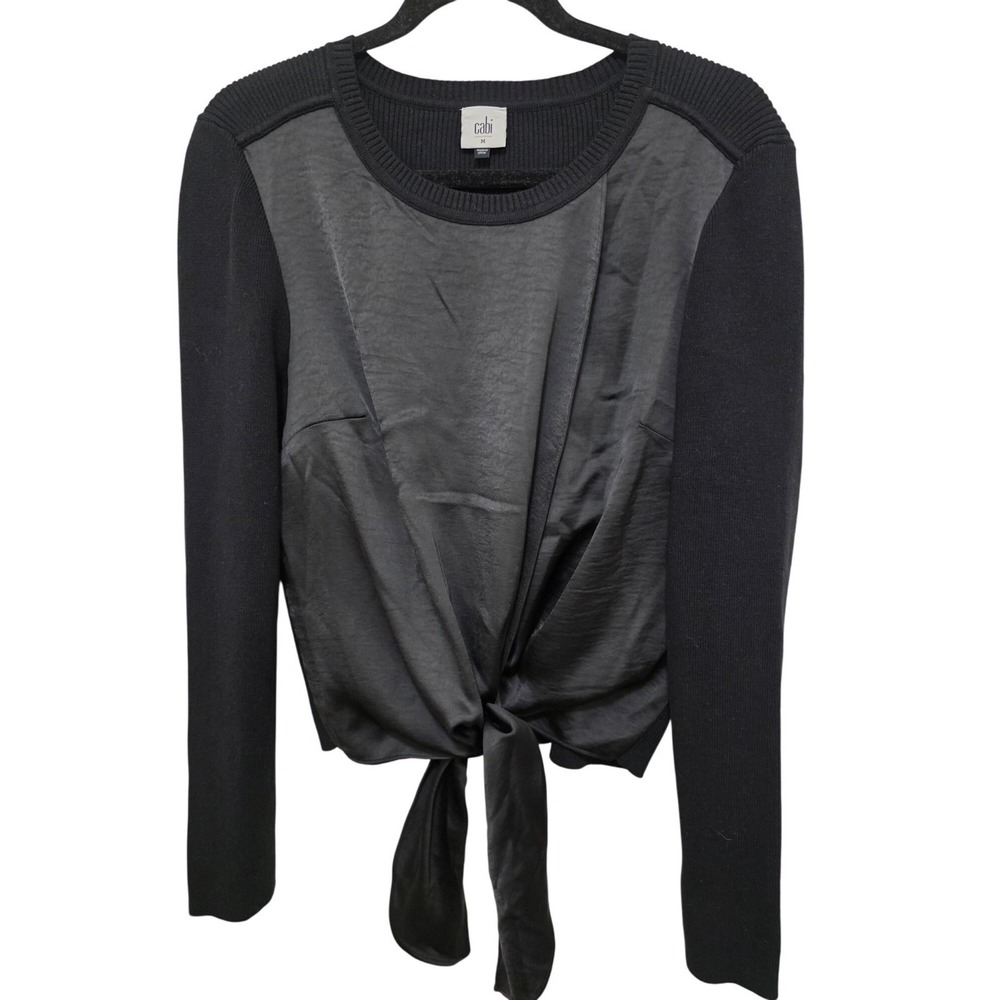 Cabi‎ Black Office Use Long-Sleeve Knit Tie-Front Top Size M
